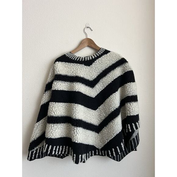 MAEVE Anthropologie Cape Caplet Poncho wool dusk & dawn White black One Size - Picture 3 of 7